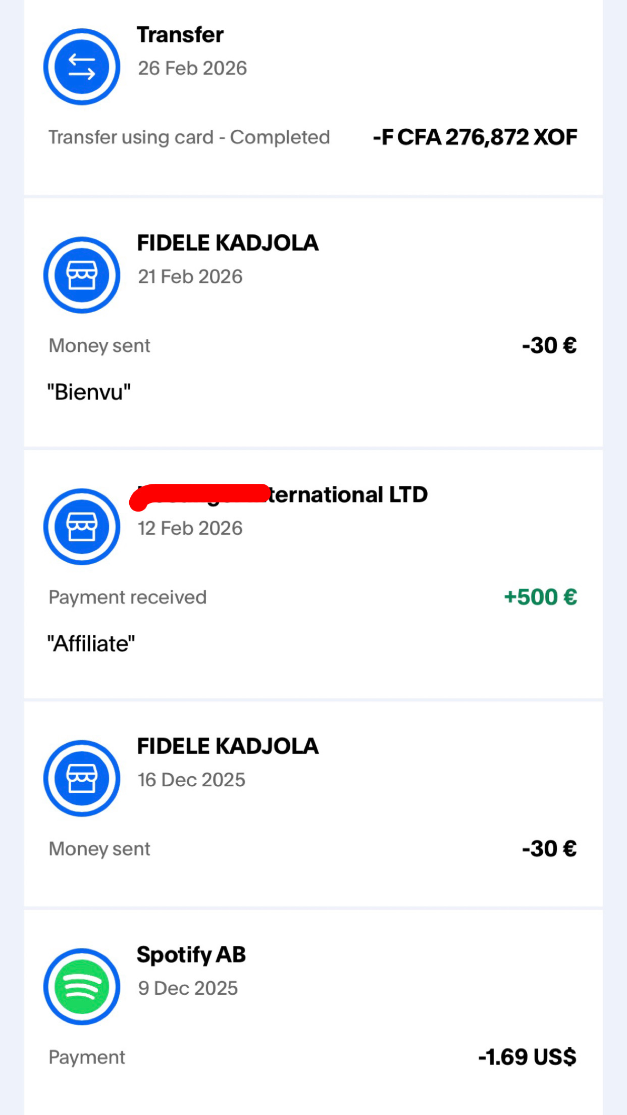 Paiement reçu +500€